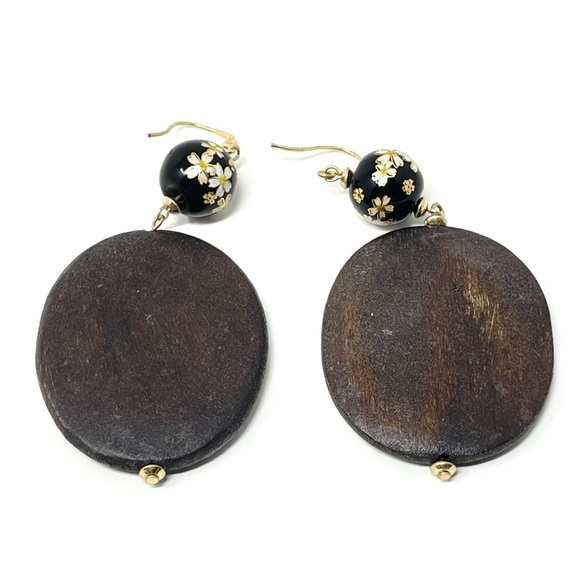 New Anthropologie Wood Bead Drop Earrings - Picture 3 of 3